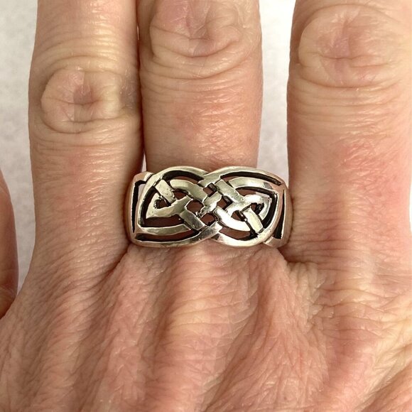 Sterling Silver 925 Celtic Knot Unisex 11MM Wide Band Ring Sz 12 - Picture 2 of 15